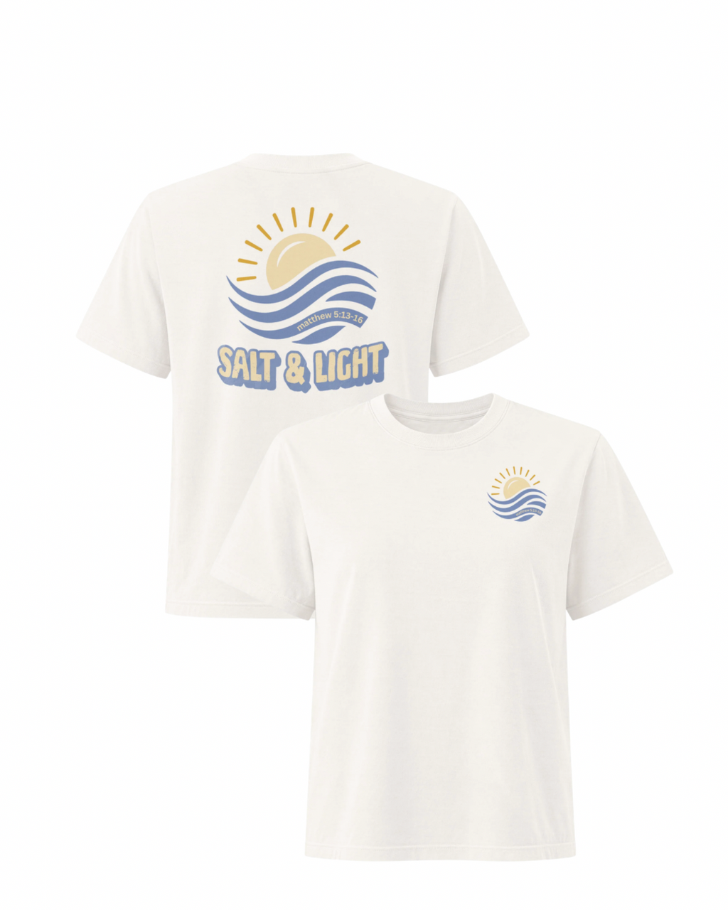 Salt & Light Matthew 5:13–16 Christian t-shirt with sun and waves design