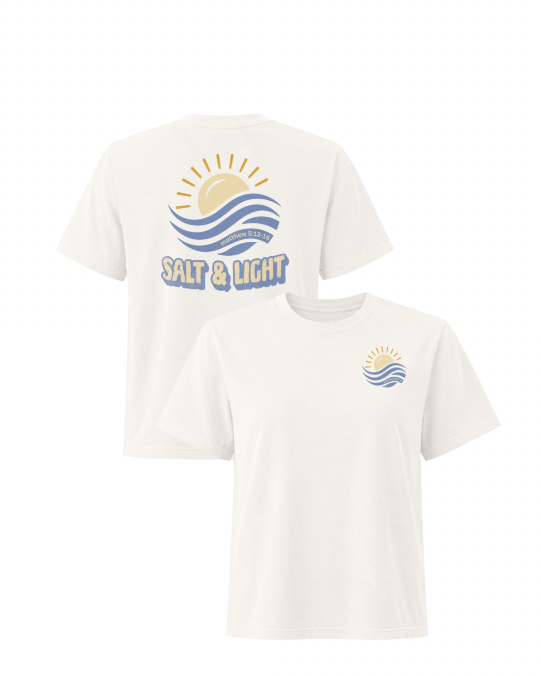 Salt & Light Matthew 5:13–16 Christian t-shirt with sun and waves design