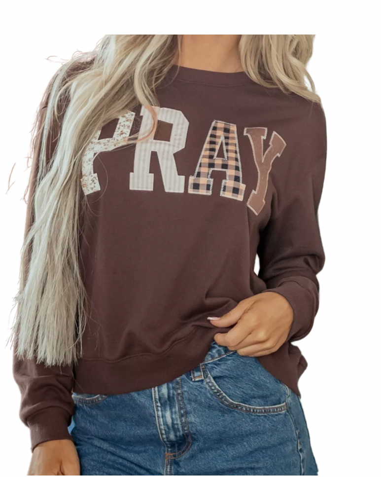 Plaid 'PRAY' Crew Neck Sweatshirt