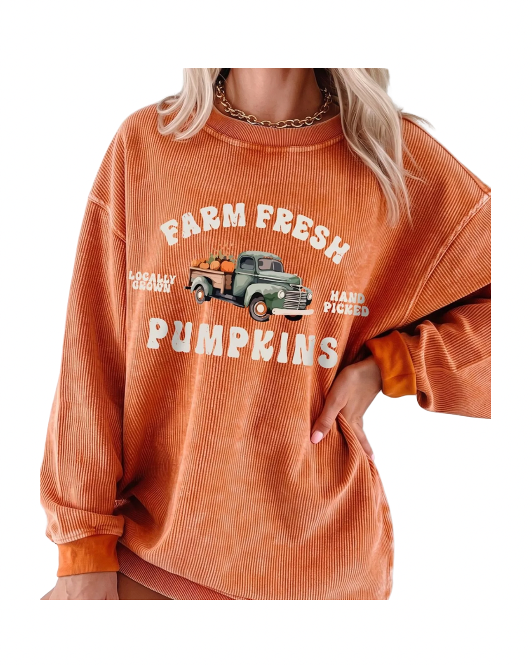 Corded Ribbed Farm Fresh Pumpkins Graphic Sweatshirt