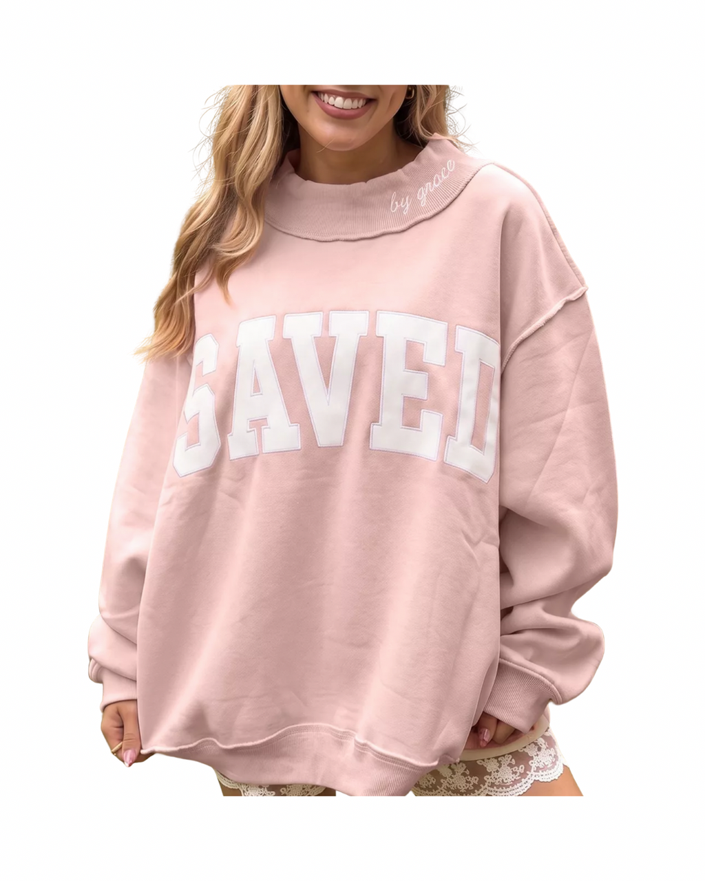 SAVED Graphic Sweatshirt with Raw Edge Detail