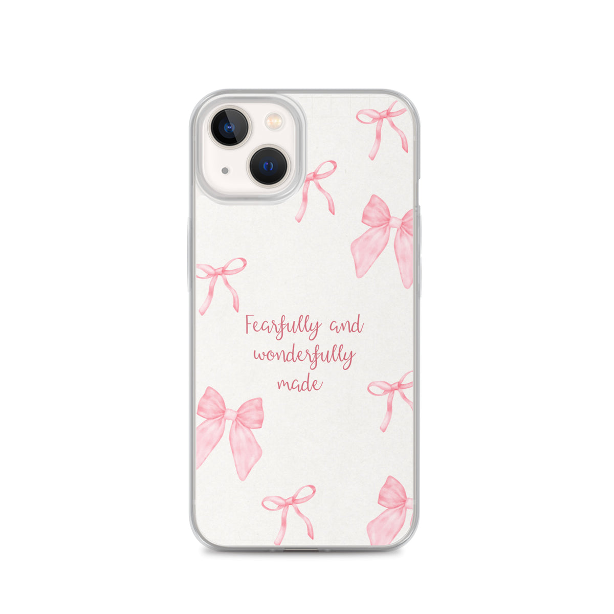 Fearfully and wonderfully made Christian iPhone case with pink bow pattern