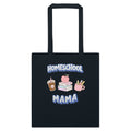 Homeschool Mama natural cotton tote bag with books, coffee and school supplies design