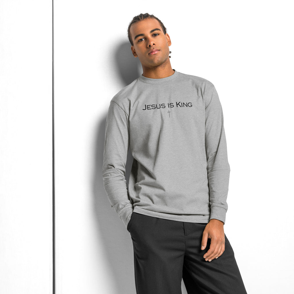Jesus Is King men’s Christian long sleeve shirt in grey