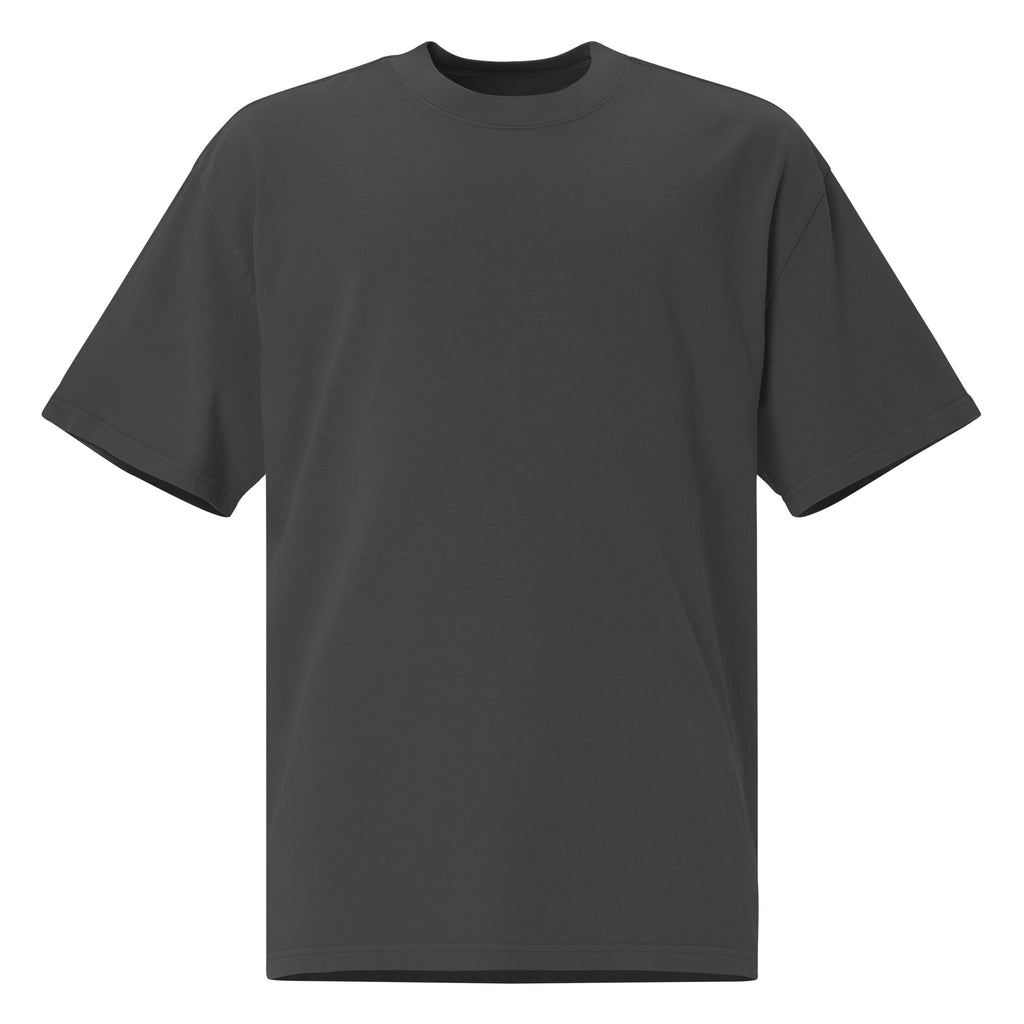 Men’s faded gray oversized Christian t-shirt featuring a large “Love the Lord your God” and “Love your neighbor as yourself” scripture design on the back.