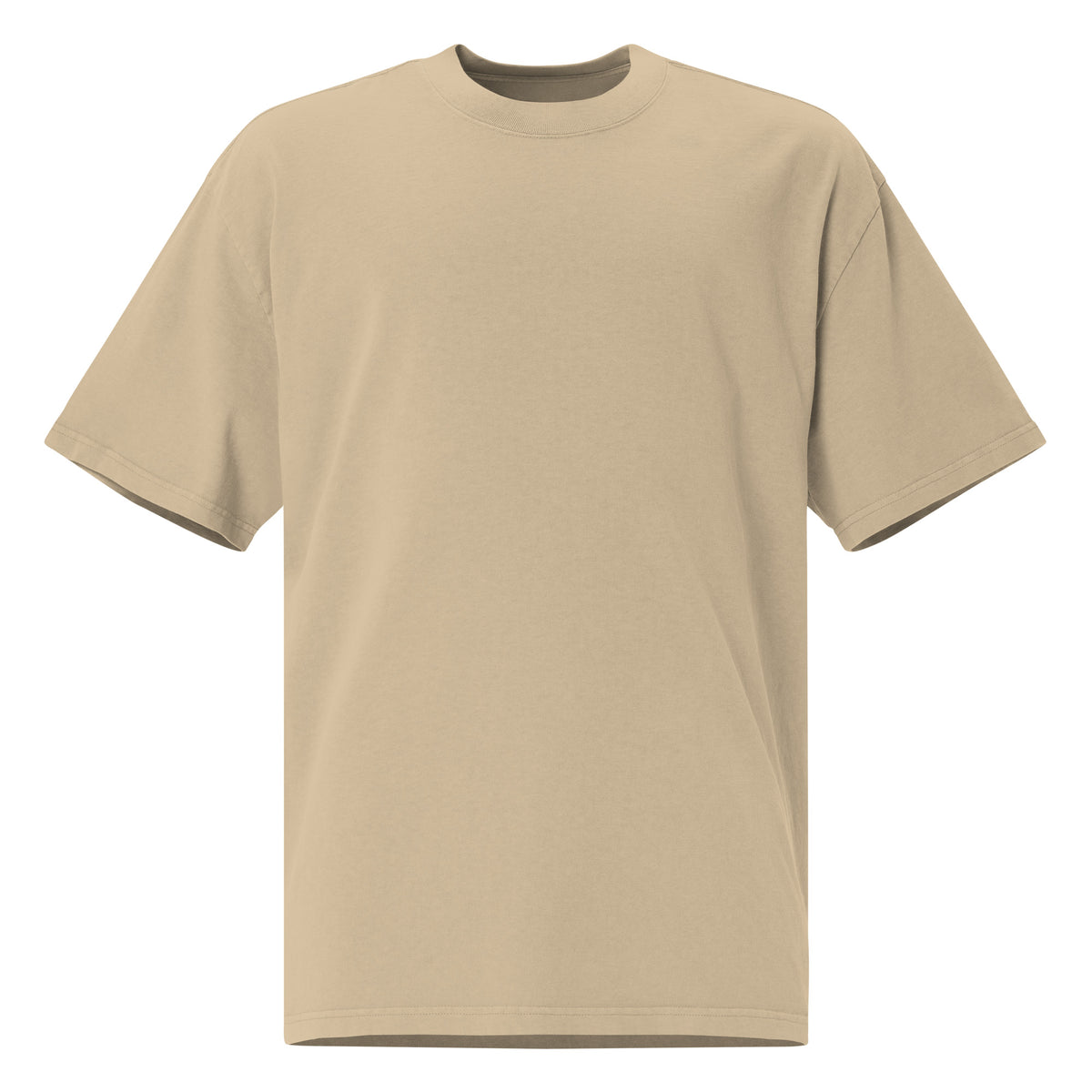 Men’s faded beige oversized Christian t-shirt featuring a large “Love the Lord your God” and “Love your neighbor as yourself” scripture design on the back.