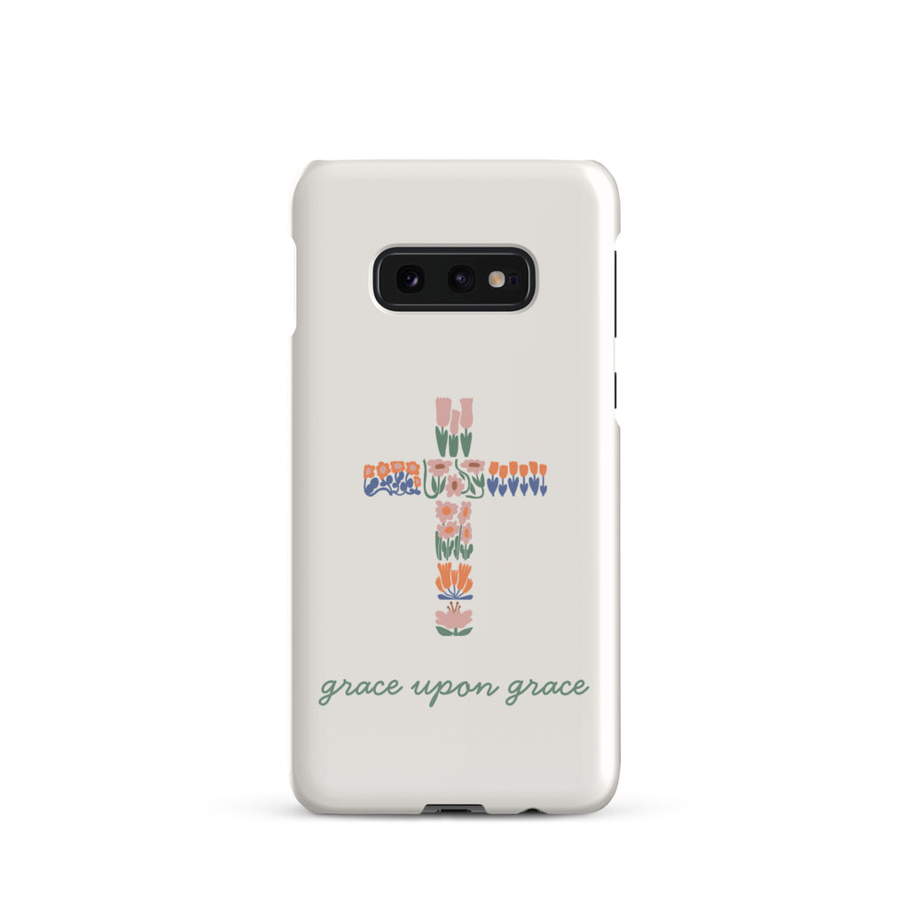 Grace Upon Grace Christian Samsung phone case with colorful floral cross design