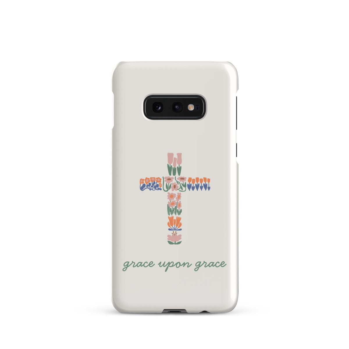 Grace Upon Grace Christian Samsung phone case with colorful floral cross design