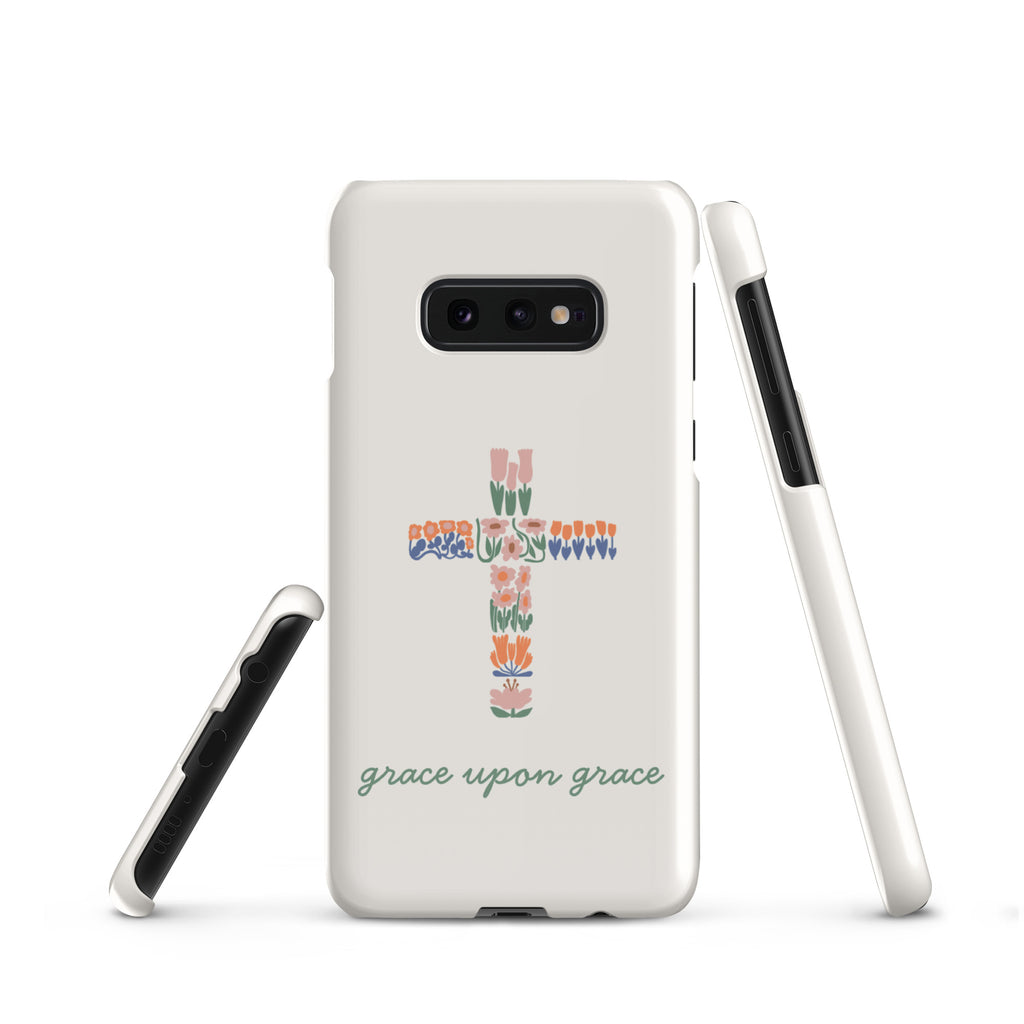 Grace Upon Grace Christian Samsung phone case with colorful floral cross design