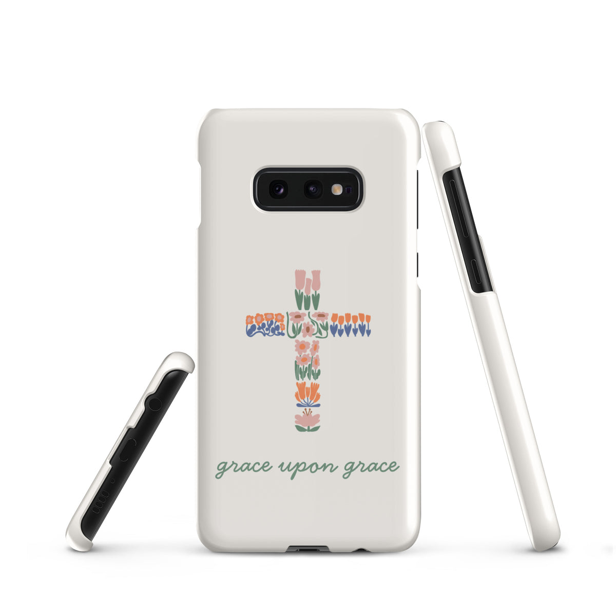 Grace Upon Grace Christian Samsung phone case with colorful floral cross design