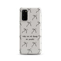Neutral Christian Samsung phone case with black bow pattern and With God All Things Are Possible quote