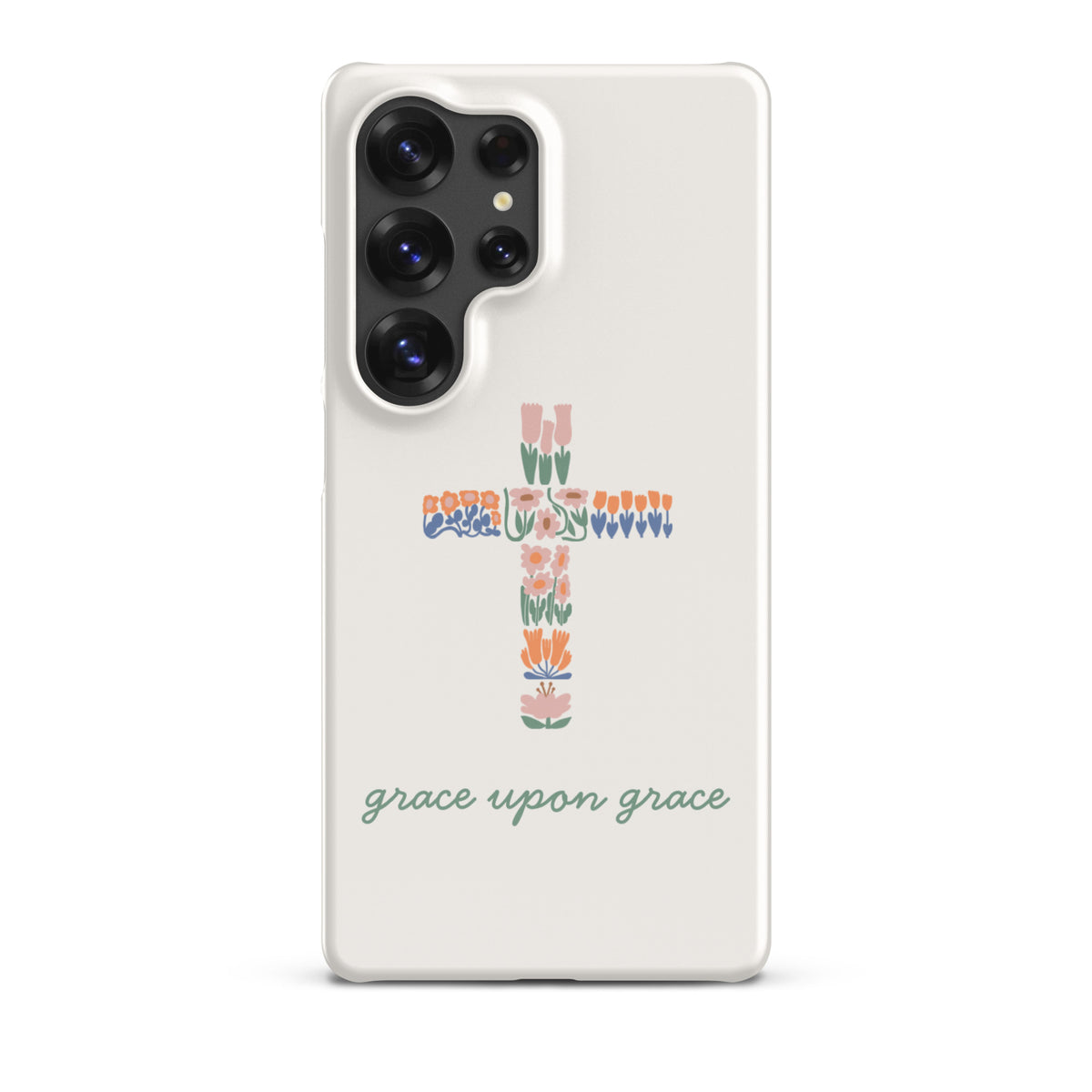 Grace Upon Grace Christian Samsung phone case with colorful floral cross design