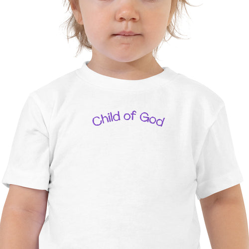 Child of God white Christian toddler t-shirt with purple embroidery