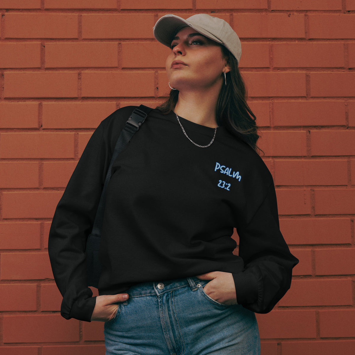 He Leads Me Beside Still Waters women’s Christian long sleeve shirt – Psalm 23:2 beach design