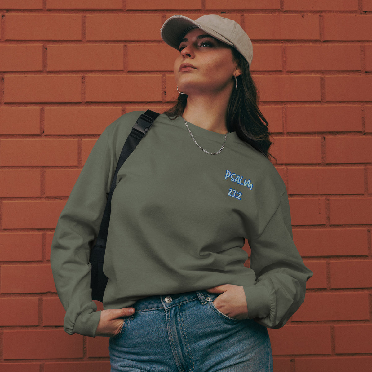 He Leads Me Beside Still Waters women’s Christian long sleeve shirt – Psalm 23:2 beach design
