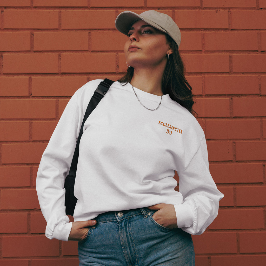 To Everything There Is a Season Ecclesiastes 3:1 Christian long sleeve shirt with fall landscape design